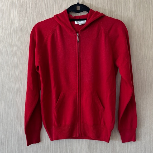 CF Cashmere Sweaters - Women's Red Hooded Zipper Cashmere Cardigan